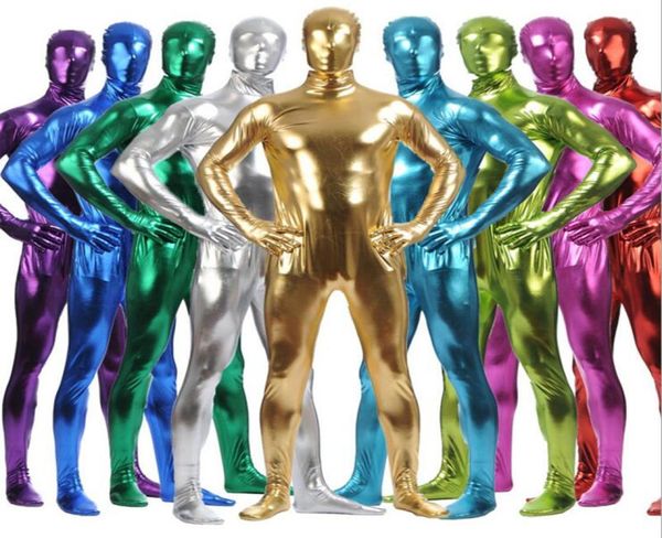 Muitas Cores Brilhante Fullbody Metálico Men039s Apertado zentai Bodysuit traje Corpo Inteiro Brilhante Spandex Lycra Spandex Zentai Costume3413815