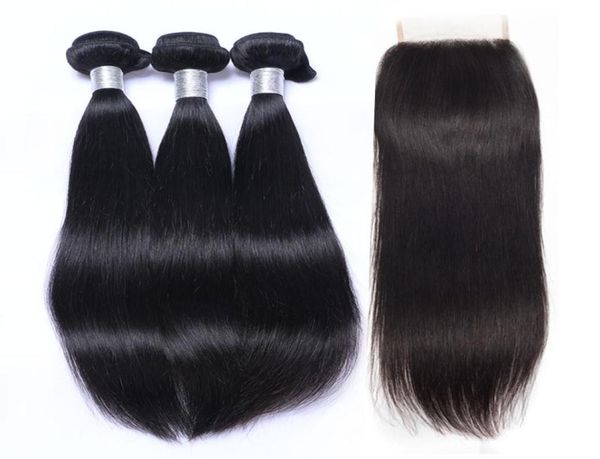 9a pacotes de cabelo liso virgem brasileiro com fechamento de renda não processado cabelo humano brasileiro tecer fechamentos cor natural remy ha2698125