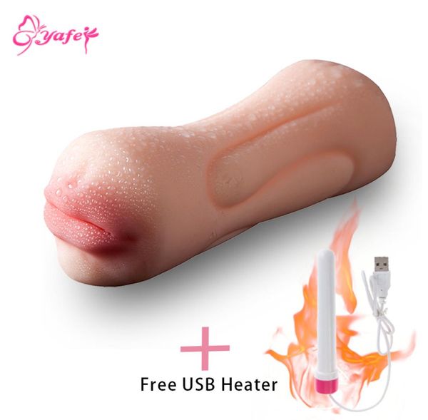 YAFEI USB Aquecimento Vibradores Masturbador Copo Realista Boca Oral Vagina Buceta língua bunda vibratória brinquedos sexuais para homens C190105011373976