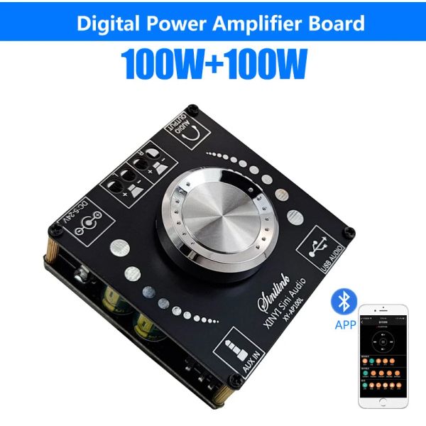 Alto-falantes 100w + 100w estéreo bluetooth 5.0 placa amplificador de potência digital hifi2.0 stepless módulo de alto-falante de música amplificador de áudio para android ios