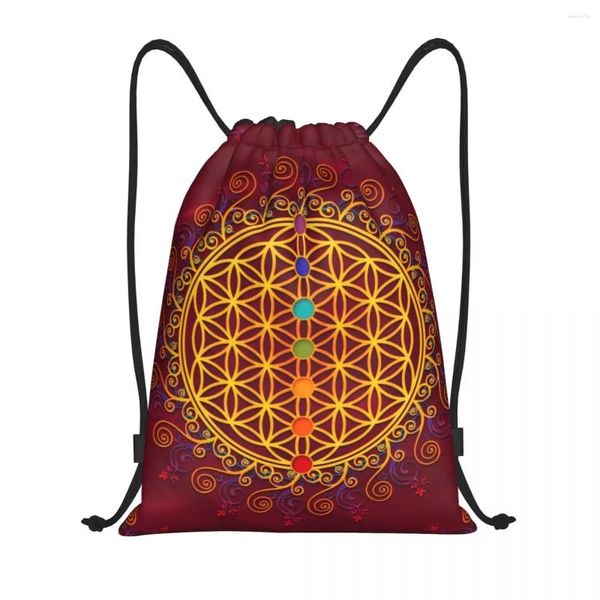 Sacos de compras Flor da vida cordão mochila esportes ginásio saco para homens mulheres espiritualidade yoga zen mandala treinamento saco