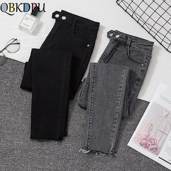 Jeans Vintage Stretch Skinny Jeans Damen High Waist Wash Pencil Vaqueros Knöchellänge Casual Slim Jean Capris Klassische schwarze Denimhose