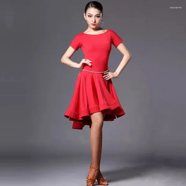 Palco desgaste saia de dança latina mulher prática vestido 2024 desempenho vermelho preto rumba cha vestidos