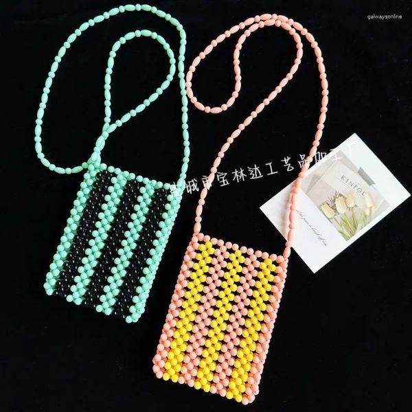 Abendtaschen Maßgeschneiderte Perlentasche mit kontrastierendem Streifendesign für Damen, gewebte Umhängetasche, Telefon-Ins, vielseitige Nische für den Sommer
