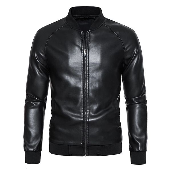 Herren Leder Bomber Moto Jacken Baseball Kragen Express Faux PU Bike Für Männer 240219