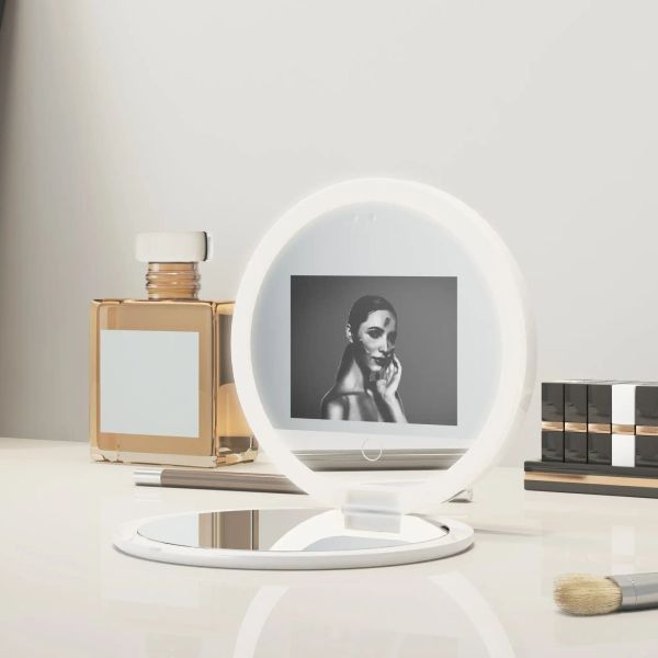 Spiegel LED-Reisekompakter Kosmetikspiegel (3,5 Zoll) mit UV-Kamera für Sonnenschutztests 2x tragbarer beleuchteter Spiegel für die Hautpflege von Frauen