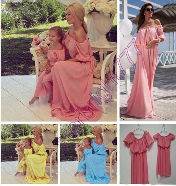 Летняя одинаковая одежда для всей семьи, макси, однотонные шифоновые платья для мамы и дочки, семейный образ, пляжная одежда, одинаковые для мамы и дочки, dr5612632
