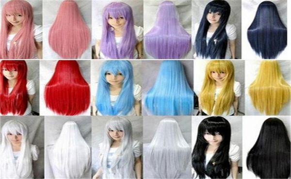WoodFestival синтетические волосы, прямой длинный парик с челкой, парики для косплея для женщин, розовый, красный, синий, фиолетовый, блондинка, коричневый, черный, зеленый, 80 см9355190