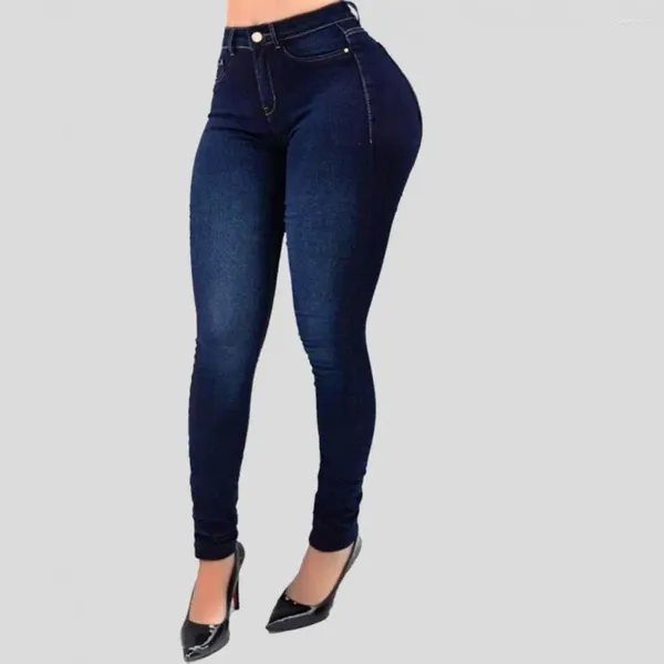 Jeans da donna Pantaloni slim fit in denim Leggings in cotone Colore sfumato Pantaloni a vita alta con risvolto dimagrante elastico per signora