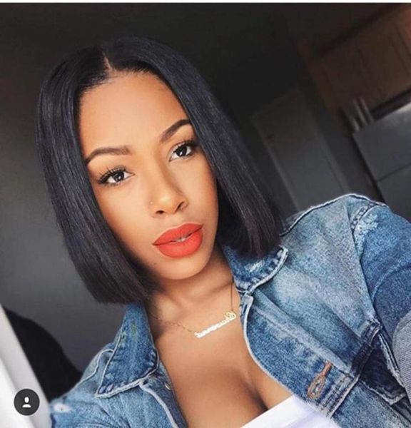 Meetu 2x6 Bob Lace Frontal Perücken Brasilianisches Reines Haar Gerade Lace Front Echthaar Perücken Schweizer Spitze Clsoure Perücke Vorgezupft1474627004313