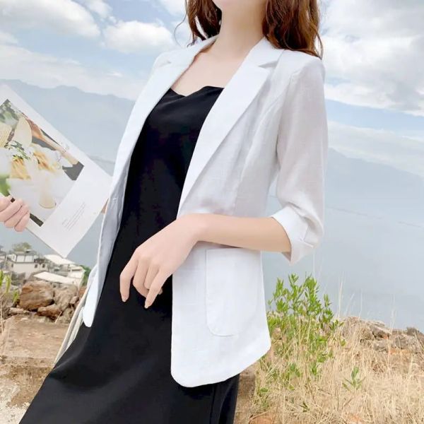 Blazer Giacca da abito piccola Giacca da donna Primavera Autunno 2023 Nuova giacca coreana sottile casual maniche a tre quarti Giacca da donna sottile con protezione solare