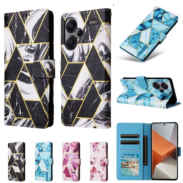 Custodie a portafoglio in pelle PU per Xiaomi Redmi Note 13 Pro Plus Note13 4G 5G 12 Note 11 11s Bling Geometria del marmo Placcatura Metallica cromata Custodia Flip Cover Custodia Custodia