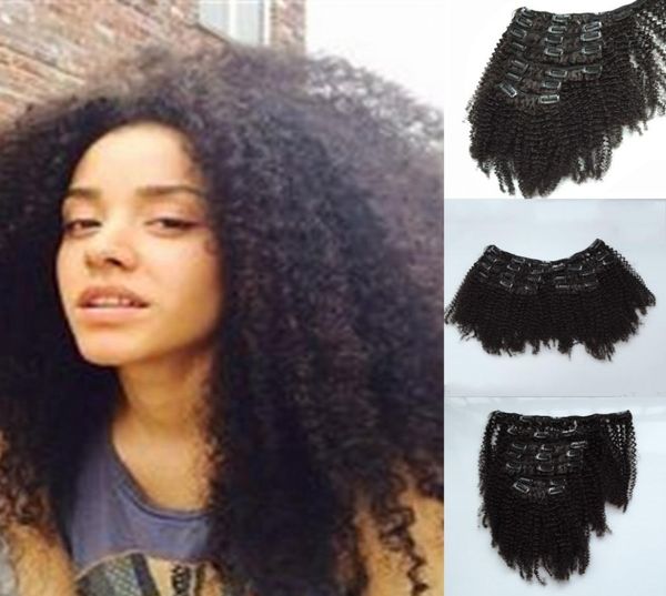 Clipe afro-americano em extensão de cabelo humano, clipe de cabelo virgem brasileiro em extensão afro kinky encaracolado clip em extensão de cabelo 9939384