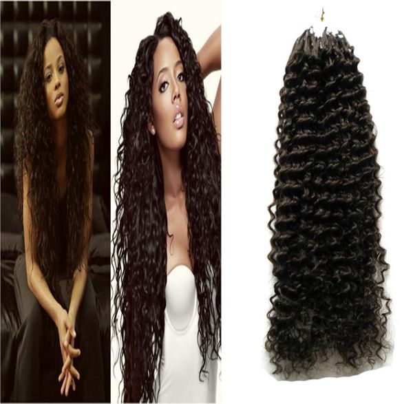 100Pcs Kinky Curly Hair Micro Bbead Extensions Micro Link Extensões de cabelo humano 100g Virgin Loop Extensions Hair Extension com Ri2842266