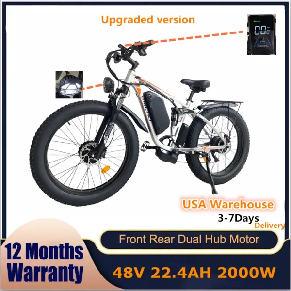 Bicicletta US Stock Smlro V3 Pro 2000 Watt Electric Fat Tire Bike Doppio motore 26 pollici 48V 22.4Ah Sospensione completa Snow Mountain Bicycle