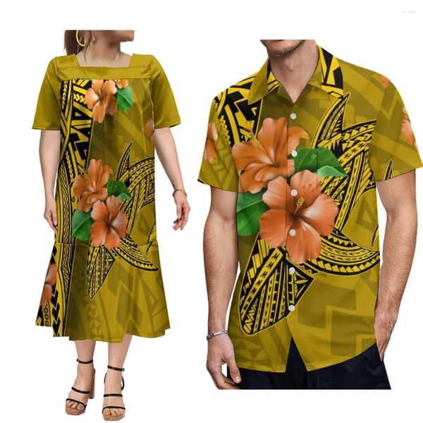 Freizeitkleider Hawaiianisches Herren-Strandhemd Benutzerdefiniertes Kurzarm-Damen-Losekleid Polynesischer Mumu-Samoan-Paaranzug