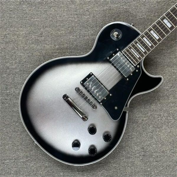 Benutzerdefinierte Silverburst LP E-Gitarre mit Bundbindung, schwarzem Griffbrett und Mahagoni-Korpus