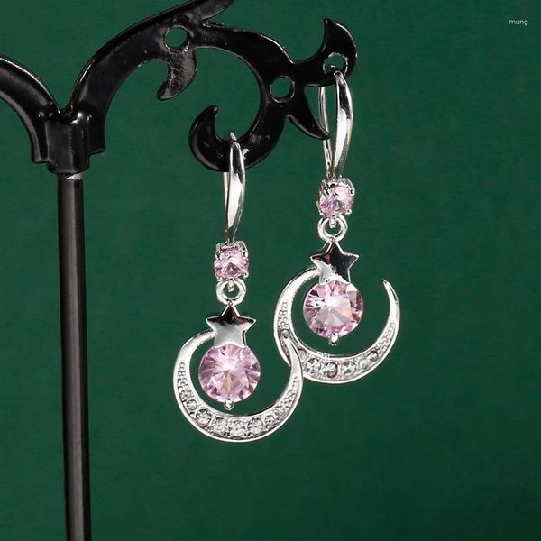 Orecchini pendenti Trend Pink Crystal Moon Star per donne ragazze brillanti zirconi margherita gioielli accessori gotici di lusso regali