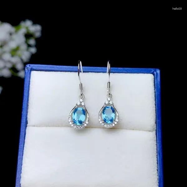 Orecchini pendenti alla moda in argento 925 con gancio per gioielli in argento sterling con goccia di topazio azzurro naturale da 5 mm 7 mm