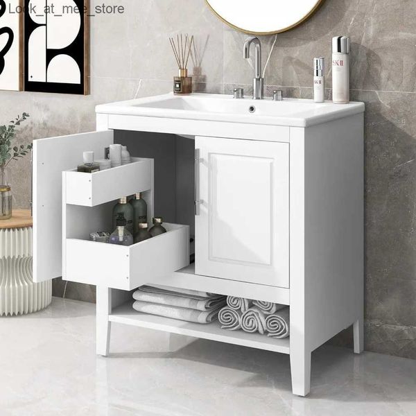 Banyo lavabo muslukları 30 inç banyo vanitesi ve tek lavabo masif ahşap çerçeve lavabo banyo mobilyaları için q240301