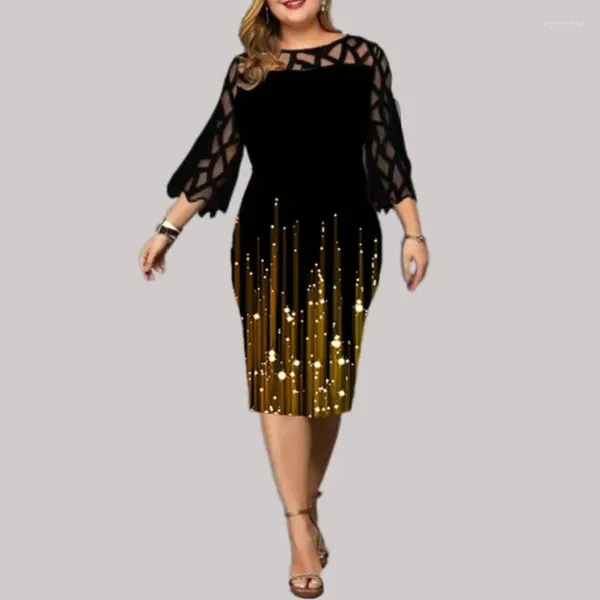 Vestidos casuais mulheres plus size vestido de festa oco out lace costura magro quadris envoltos senhoras em torno do pescoço colorblock bodycon casamento