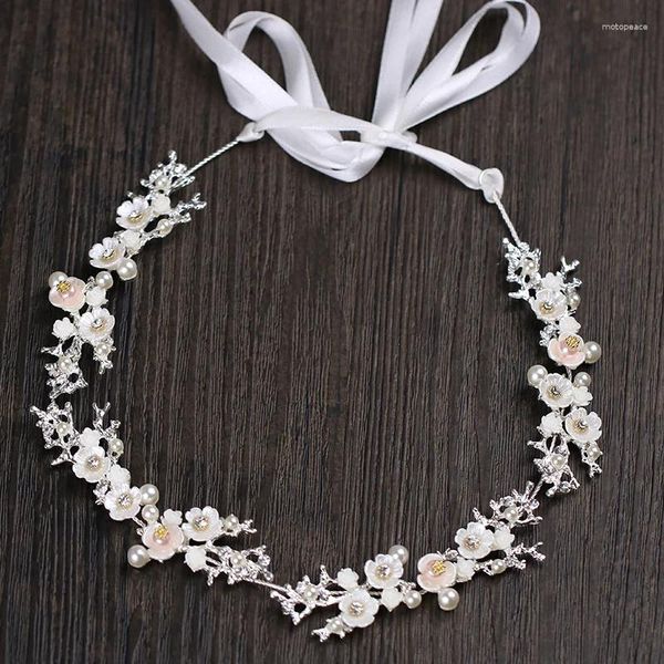 Haarspangen Silber Farbe Blume Kristall Perle Braut Stirnband Hochzeit Kopfschmuck Schmuck Handgemachte Frauen Tiara Zubehör