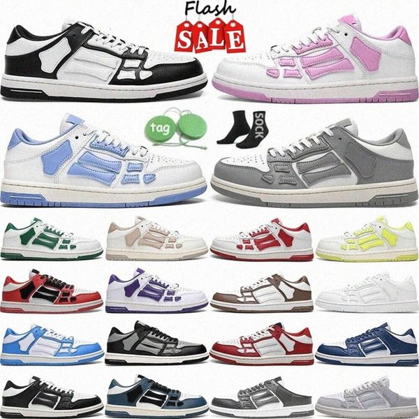 Designer-Schuhe, Freizeitschuhe, Leder, Knochen, Applikation, Obermaterial, Skel Top, Skelett, Low Bone, Schwarz, Amri, Weiß, Blau, Grau, Grün, Orange, Rot, Gelb, Leder-Herren-Sneaker, Falt-Knochen