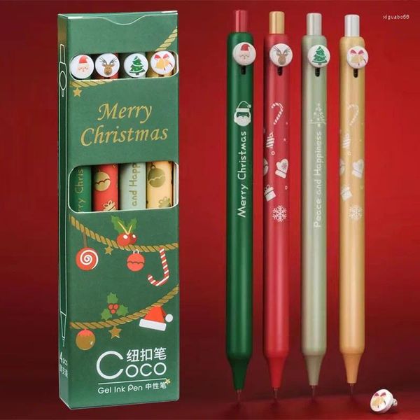 Pz/set Penna Gel Stampa Natale Kawaii Babbo Natale Renna Pulsante 0,42 mm Inchiostro Nero Fornitura di cancelleria Regali di Natale per bambini