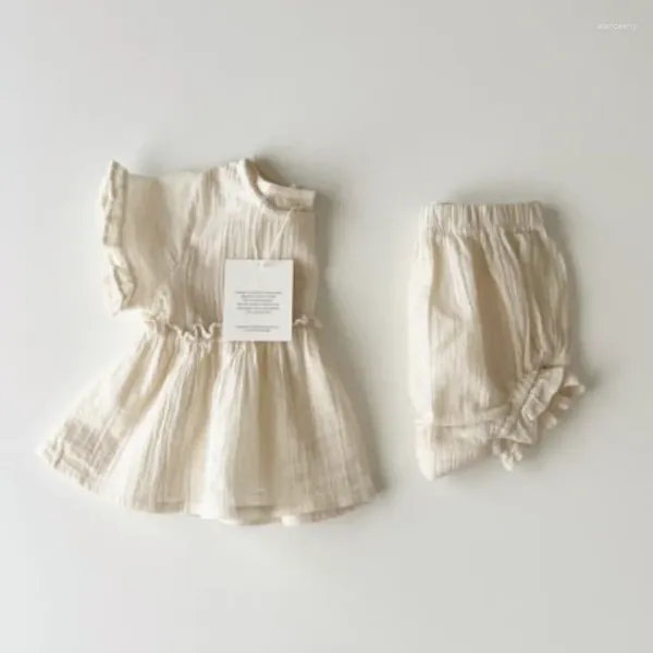 Set di abbigliamento 6780 Baby Set 2024 Camicia estiva da bambina in cotone e lino Pantaloncini in pp Comodo bambino in due pezzi