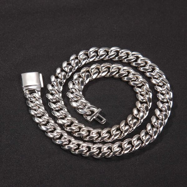 1Moq Hip Hop 12 mm Sterling Silver Soild Cuban Link Chain 925 Silver Miami Cuban Link Collana per uomini e donne