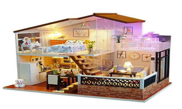 DIY Dollhouse Minyatür Bebek Evi DIY Kabin Mobilya ile Çocuklar Yetişkin Model Bina Kitleri Dollhouse2235552