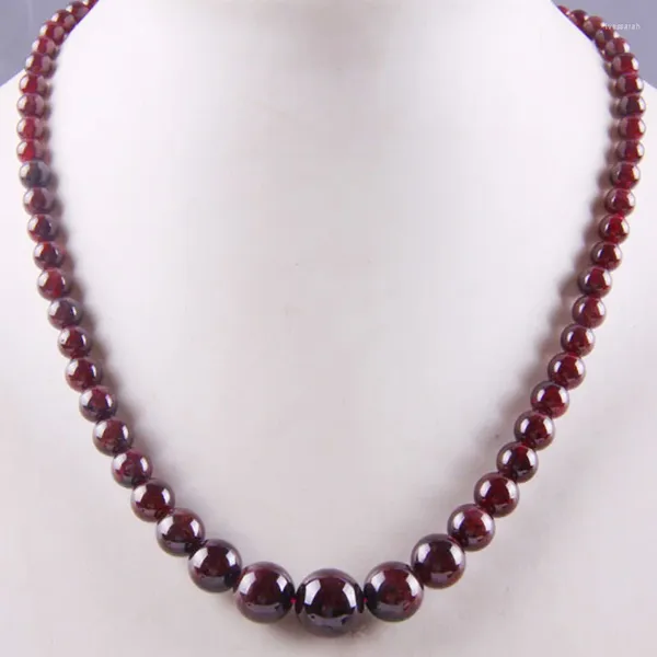 Colares Pingente Natural Garnet Graduado Rodada Beads Colar 17 Polegada Jóias Para Mulher Presente F190