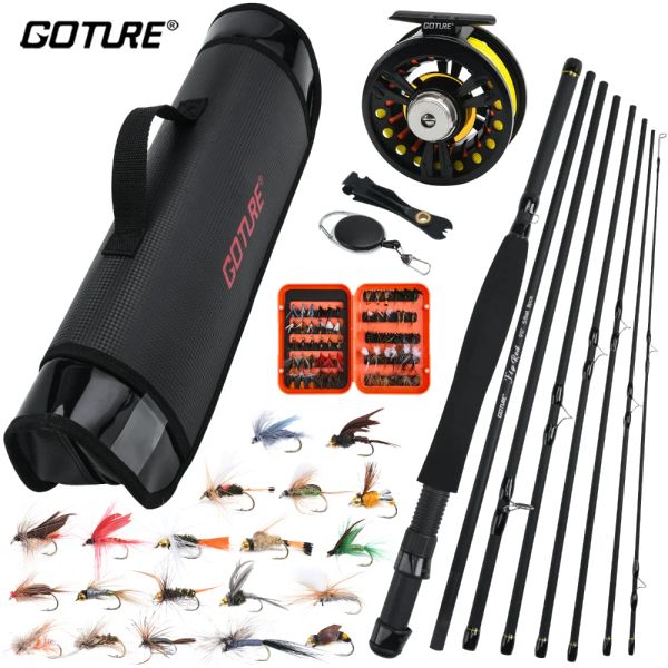 Combo Goture 2,7m/9ft Haste de pesca com mosca Conjunto de 5/6wt 8pcs Fibra de carbono Rod Combo Combo Travel Feer com rolo de pesca