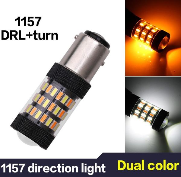 2 pçs 60smd dupla cor turn led drl 1157 t20 7443 t25 3157 luz de circulação diurna sinal volta luzes freio6101187