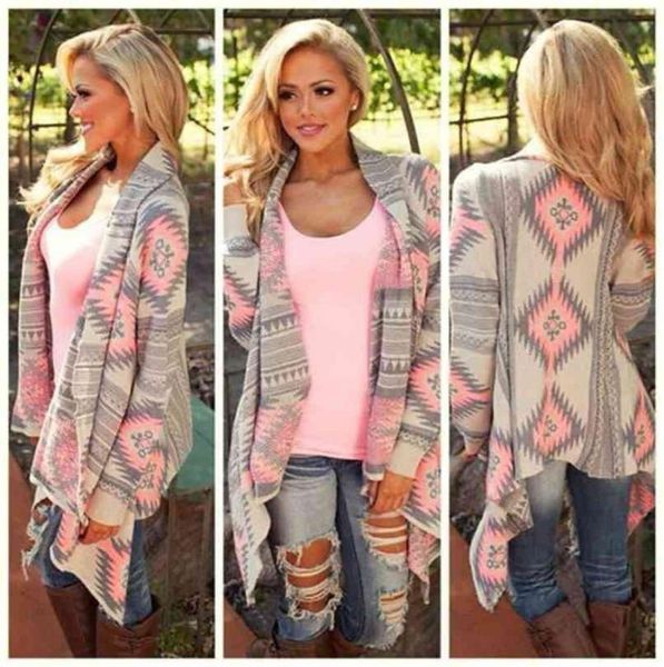 Damenmode Aztec bedruckte langärmelige lässige Allmatch-Cardigans 2109149252201