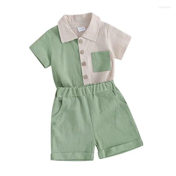Conjuntos de roupas Criança Bebê Menino 2 Pcs Outfit Contraste Cor Verão Manga Curta Camisa Elástica Cintura Sólida Shorts Roupas