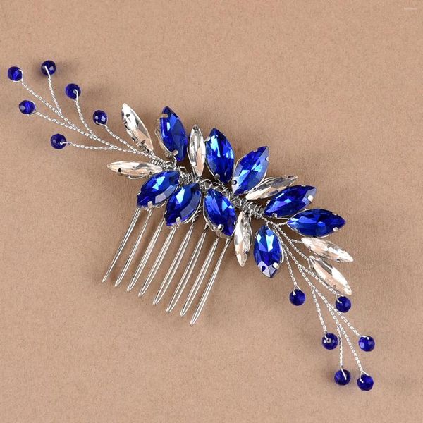 Fermagli per capelli Pettine in cristallo blu Trapano in vetro Forcina per capelli Sposa Tiara da sposa Copricapo Moda Perline da sposa Gioielli Lady Banchetto Copricapo