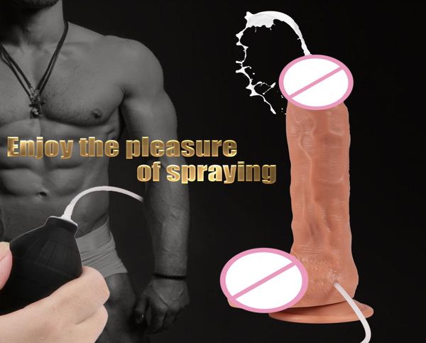 Vero e proprio pene eiaculazione vibratore acqua spruzzata pene artificiale pene dildo realistico con ventosa giocattoli del sesso per le donne Masturbatore Y16499002