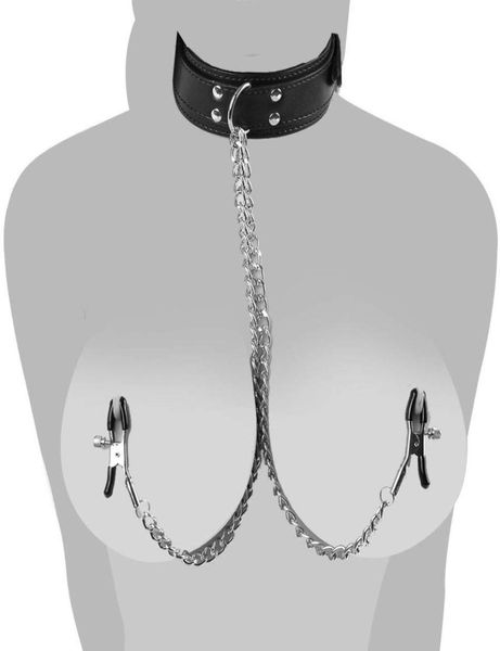 Leder-Bondage, Sexprodukte für Erwachsene, Krawattenhalsband mit Nippelklammer, Fetischspiel für Männer4294700