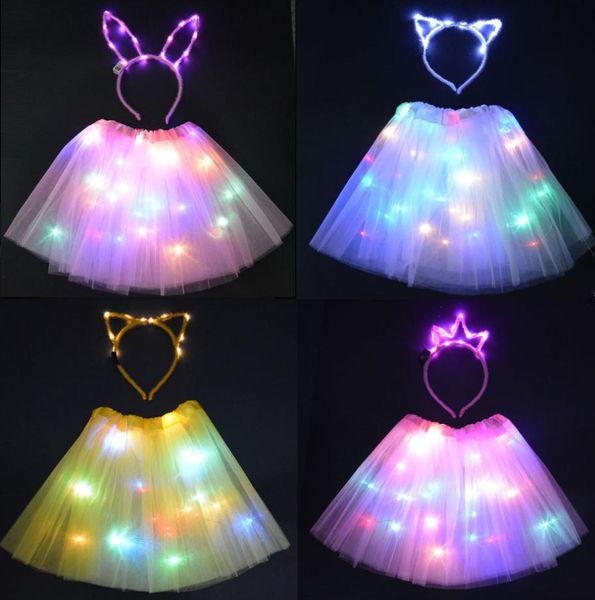 LED Party Light Wire Tutu Glow Cat Bunny Ear Crown fasce Stage Dancing Birthday Party Gonna Christmas Glow neon party 2 set4 3275931