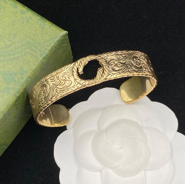 Clássico retro carta pulseira pulseira masculino feminino banhado a ouro pulseira larga manguito luxo designer jóias festa de casamento amantes presente