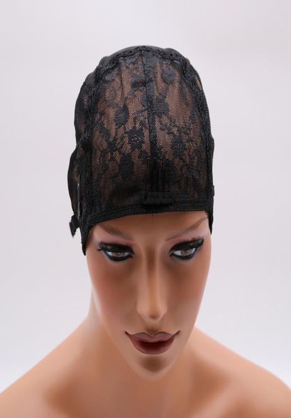 Шапочки для парика «сделай сам», черные двойные шапочки для парика, шапочки для изготовления париков, сетка для волос с регулируемыми ремнями, швейцарское кружево, средний размер 3732954