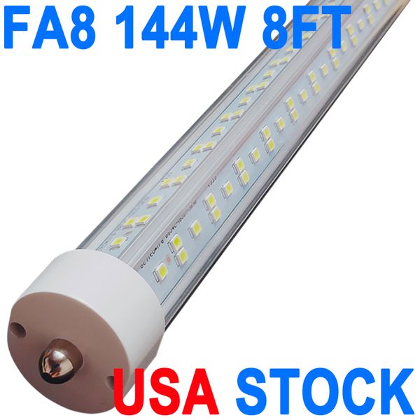 Lâmpadas LED FA8 de 8 pés, luz de loja de LED de pino único, luzes de tubo LED de 8 pés em forma de V, lâmpada LED T8 T12 FA8, 90W 10000LM, tampa transparente, gabinete de substituição de tubo fluorescente crestech