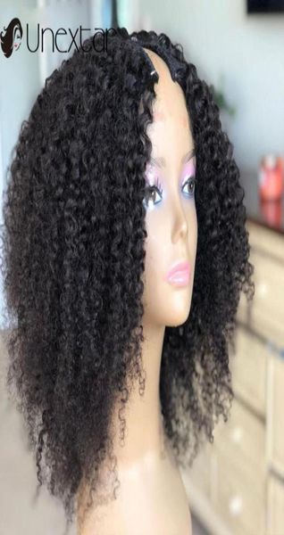 Perucas de renda brasileira afro kinky encaracolado u parte peruca remy cabelo humano para mulheres 180 sem cola bob41271102016032