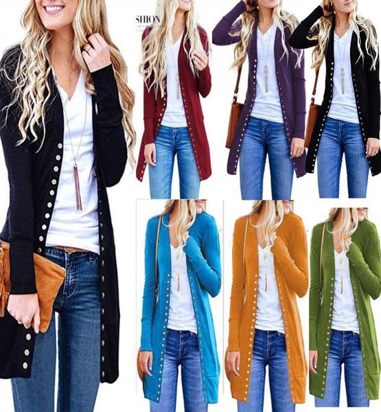 Moda nova feminina fino quente manga longa malha cachoeira jaqueta de escritório blazer casaco outono topos botão coberto cardigan streetwear4589305