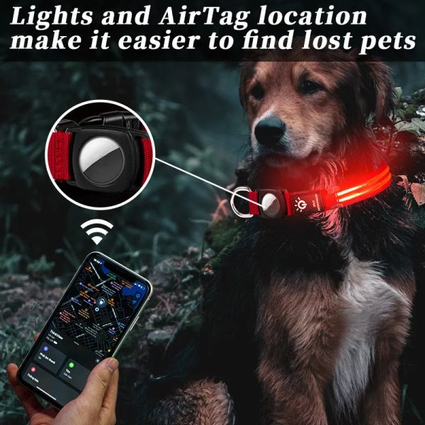 Coleiras de ar tag led coleira de cachorro gps localizador à prova d 'água led colar luz usb exigível natação segurança noturna para suporte de rastreador de etiqueta de ar