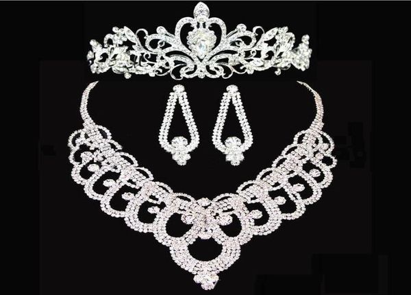 Corone nuziali Accessori Diademi Collana per capelli Orecchini Accessori Set di gioielli da sposa sposa stile moda economico HT1431564995