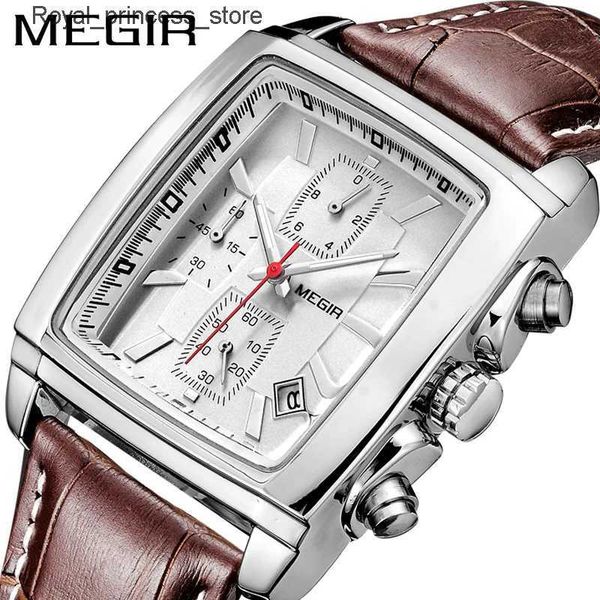 Outros relógios MEGIR Original Mens Top Luxo Retangular Quartzo Militar À Prova D 'Água Relógio De Couro Luminoso Mens Watch Q240301