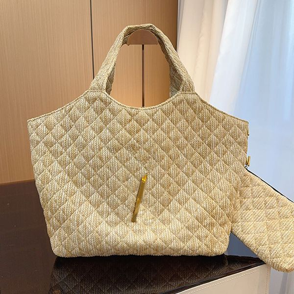 Designer-Strandtasche, Sommer-Strohtasche, Einkaufstasche, große Kapazität, Handtasche, Geldbörse, Wochenend-Reisetasche, gewebte Umhängetaschen, Goldkette, Reißverschluss, Clutch, Geldbörse, Geldbörse, großer Buchstabe