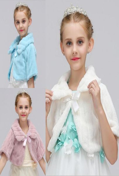 Blush Ragazze Cappotto invernale Principessa Mezza manica Bowknot Ragazze Mantello in pelliccia sintetica Mantello Scialle da sposa Mantello per ragazze Tippet Giacca per bambini Bir2090976